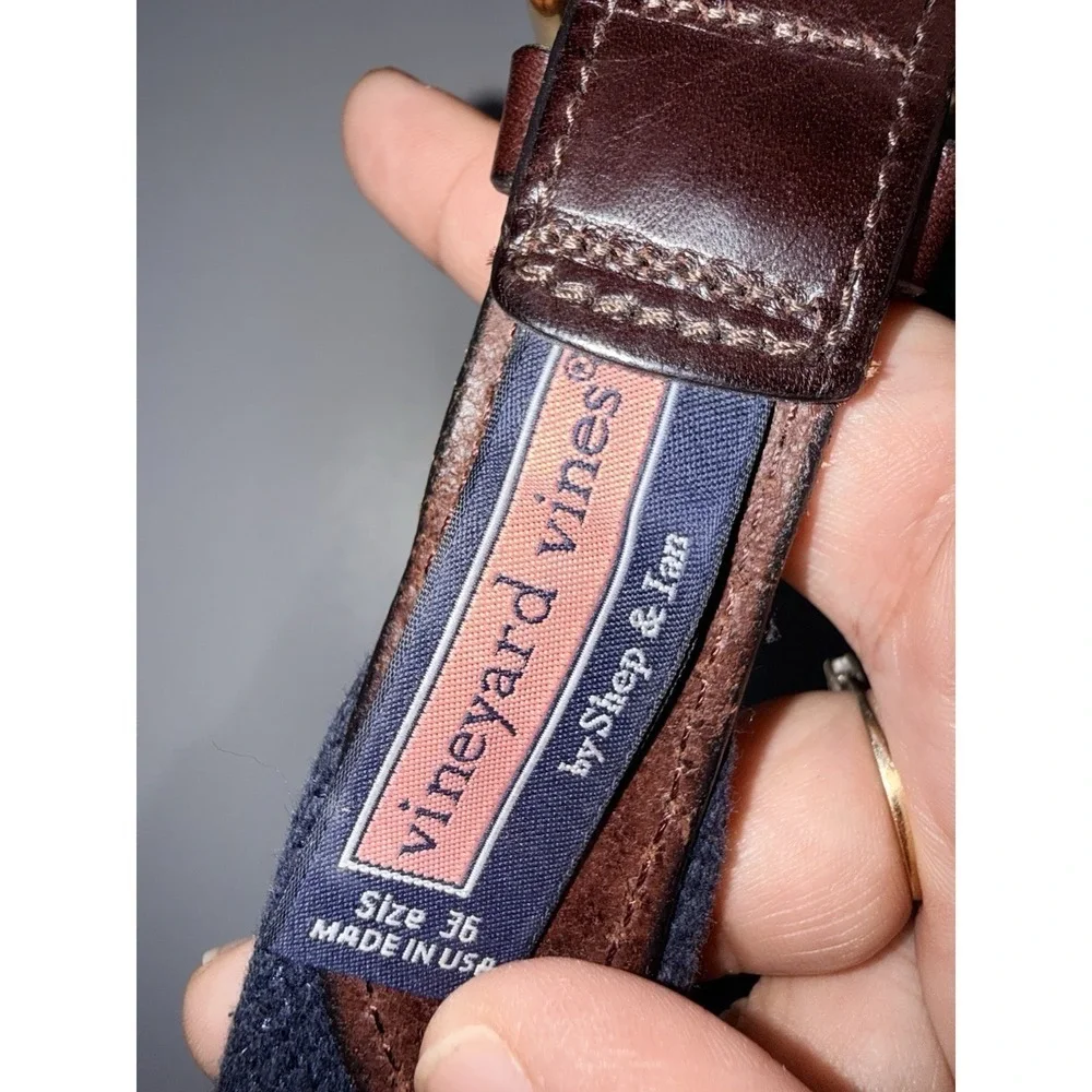 Vineyard Vines New York Giants Belt Mens Size 36 Fabric Leather Brass Buckle 41